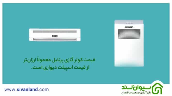 قیمت کولر گازی پرتابل معمولاً ارزان‌تر از قیمت اسپیلت دیواری است.