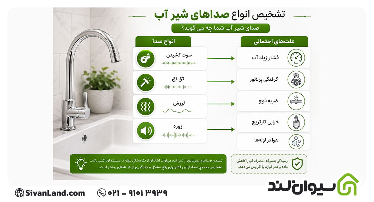 علت صدای شیر آب بر اساس نوع صدا