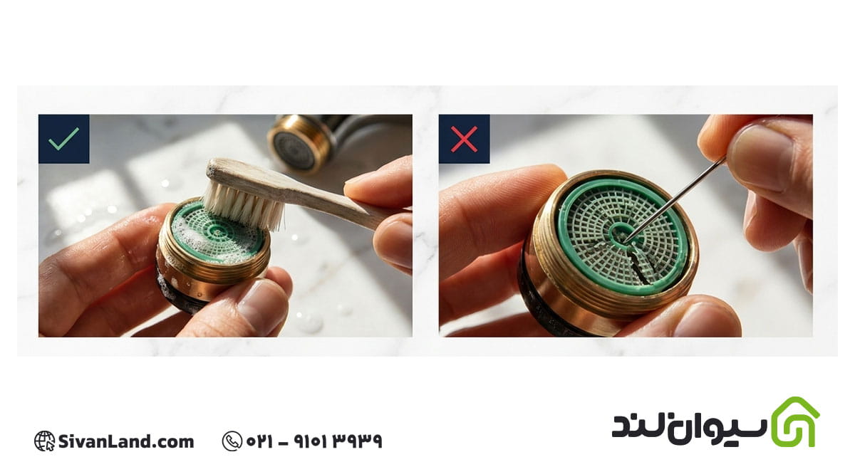 آموزش گام به گام تمیز کردن پرلاتور شیرآلات