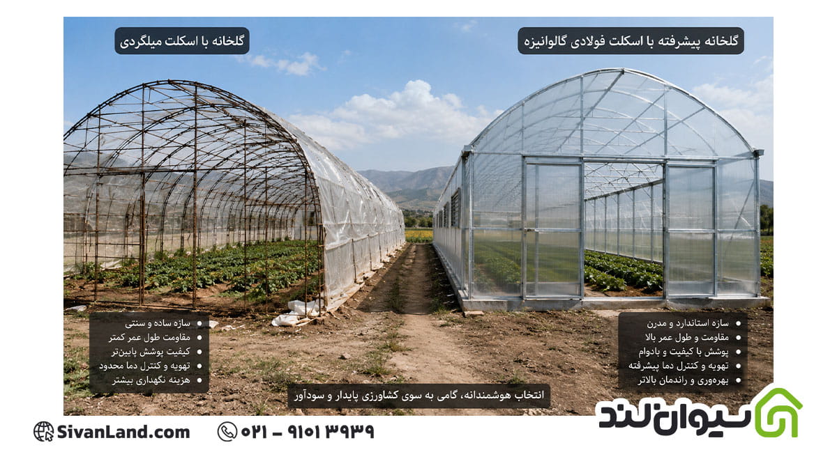 مقایسه هزینه ساخت گلخانه با میلگرد و گلخانه گالوانیزه و اسپانیایی