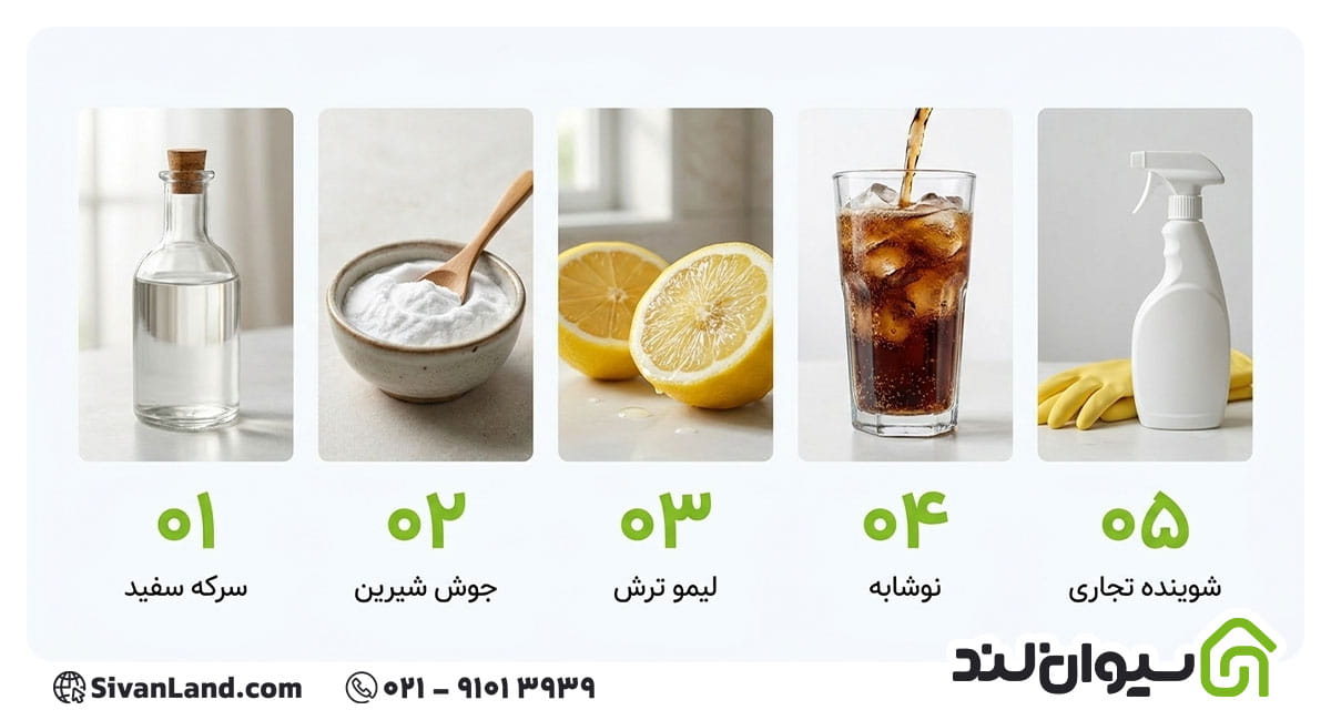 ابزار و موارد مورد نیاز برای رسوب زدایی دوش حمام