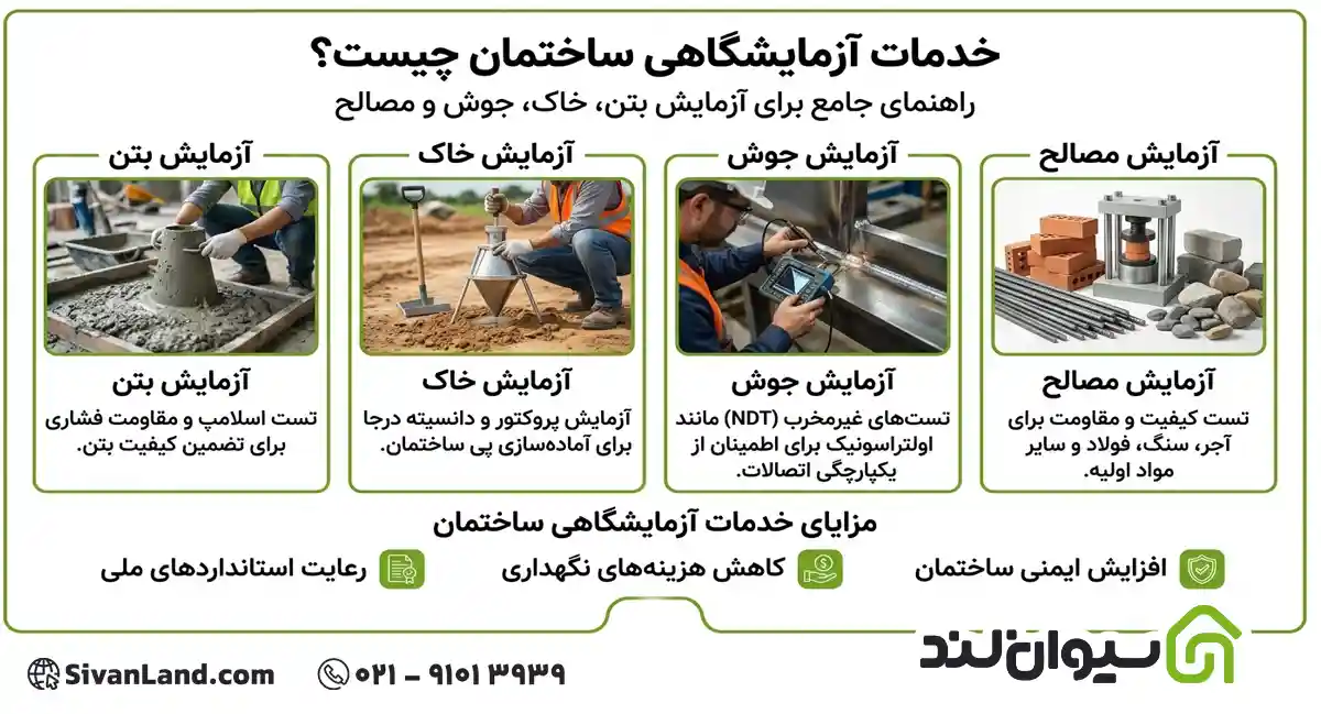 خدمات آزمایشگاهی ساختمان چیست؟ آزمایش بتن، خاک، جوش و مصالح 1 1 خدمات آزمایشگاهی ساختمان چیست