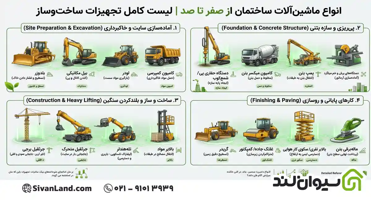انواع ماشین آلات ساختمان را بشناسید؛ لیست کامل تجهیزات ساخت و ساز 1 1 انواع ماشین آلات ساختمان